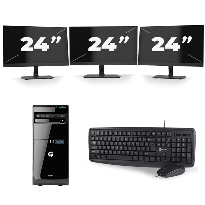 HP Pro 3500 Micro Tower - Intel Core i3-3e Generatie - 8GB RAM - 128GB SSD - Windows 10 + 3x 24 inch Monitor