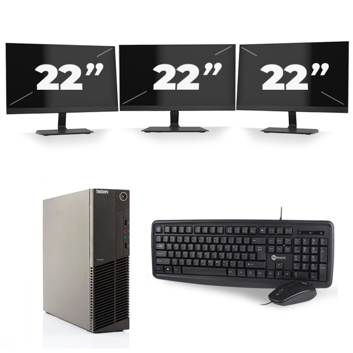 Lenovo ThinkCentre M82 SFF - Intel Core i3-3e Generatie - 8GB RAM - 128GB SSD - Windows 10 + 3x 22 inch Monitor
