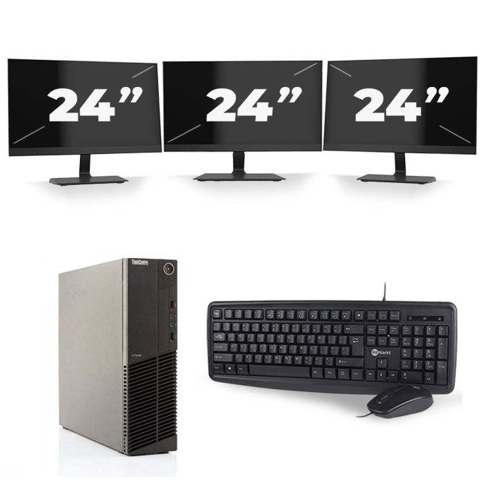 Lenovo ThinkCentre M82 SFF - Intel Core i5-3e Generatie - 8GB RAM - 256GB SSD - Windows 10 + 3x 24 inch Monitor