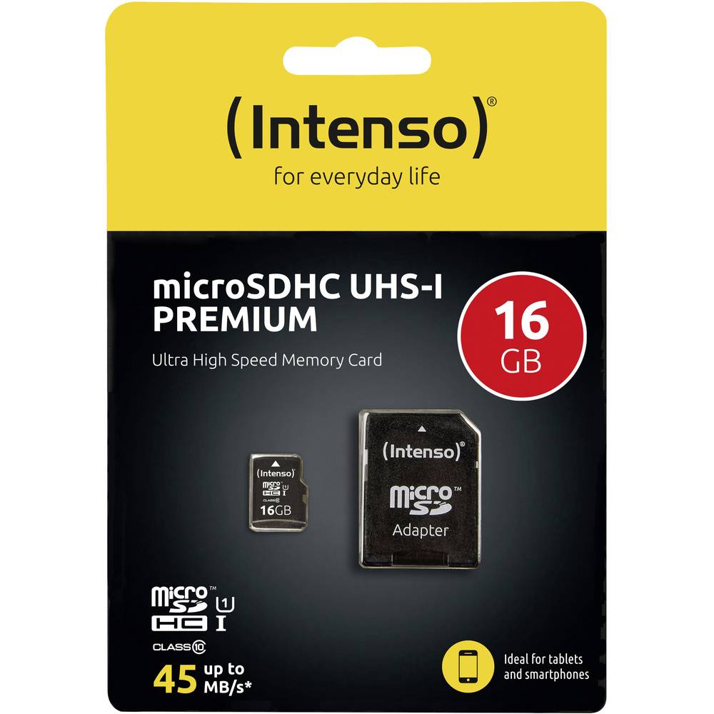 Intenso Premium microSDHC-kaart 16 GB Class 10, UHS-I Incl. SD-adapter