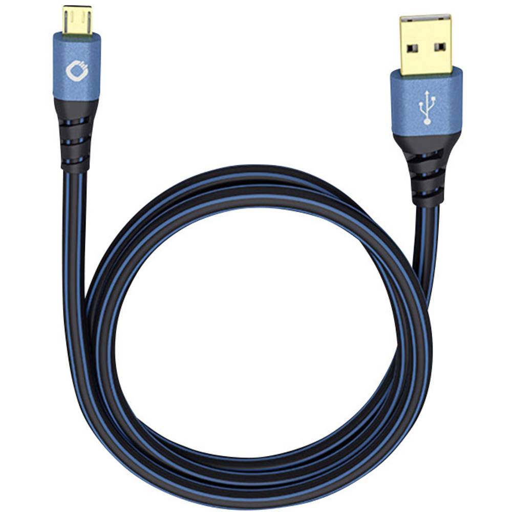 Oehlbach USB Plus Micro USB 2.0 [1x USB-A 2.0 stekker - 1x Micro-USB 2.0 B stekker] 0.50 m Blauw Vergulde steekcontacten