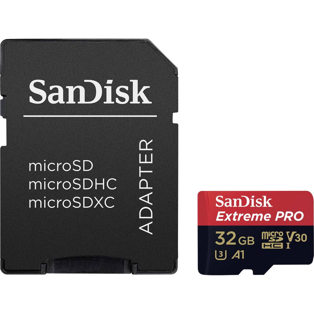 SanDisk Extreme Pro microSDHC-kaart 32 GB Class 10, UHS-I, UHS-Class 3, v30 Video Speed Class Incl. SD-adapter, A1-vermogensstandaard