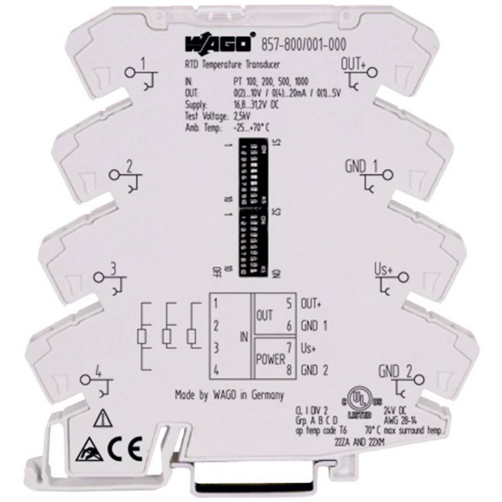 WAGO 857-800 Configureerbare temperatuurmeetomvormer voor Pt-sensoren en weerstanden 857-800