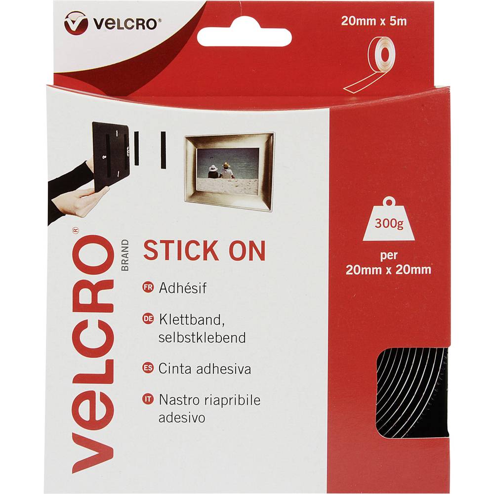 VELCRO VEL-EC60217 Klittenband Om vast te plakken Haak- en lusdeel (l x b) 5000 mm x 20 mm Zwart 5 m