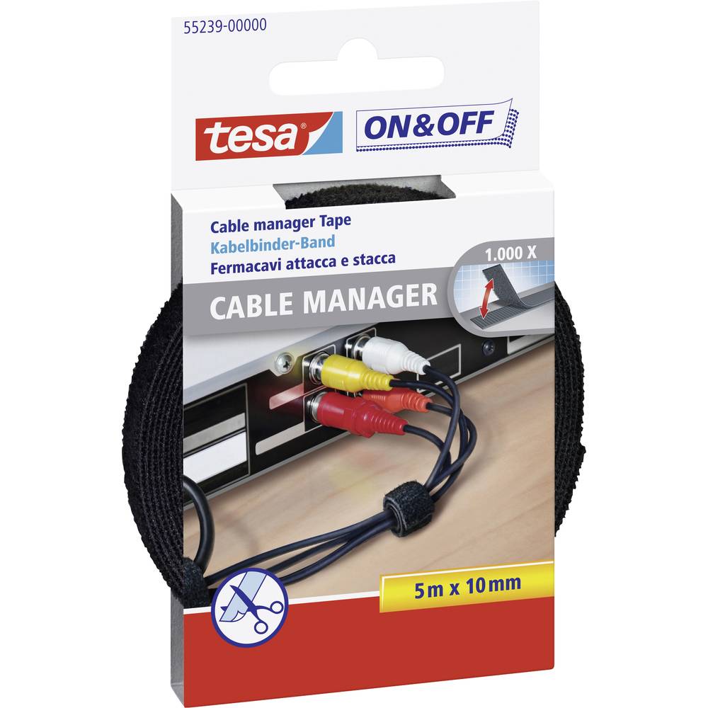 TESA On & Off 55239-00-00 Klittenband kabelbinder Om te bundelen Haak- en lusdeel (l x b x h) 5000 mm x 10 mm x 5 m Zwart 1 stuk(s)