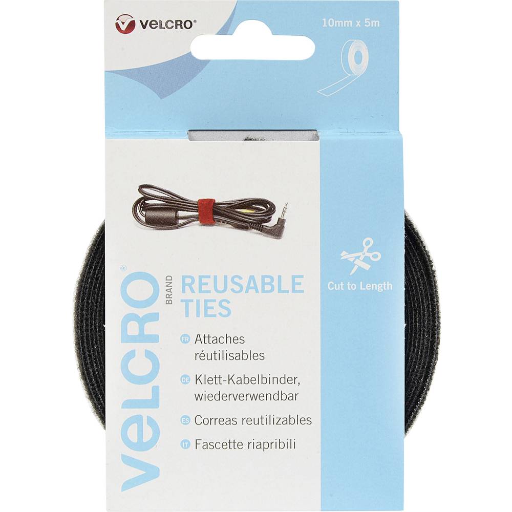 VELCRO VEL-EC60253 Klittenband kabelbinder Om te bundelen Haak- en lusdeel (l x b) 5000 mm x 10 mm Zwart 5 m