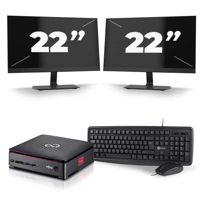 Fujitsu Esprimo Q520 USFF - Intel Core i5-4e Generatie - 8GB RAM - 256GB SSD - Windows 10 + 2x 22 inch Monitor