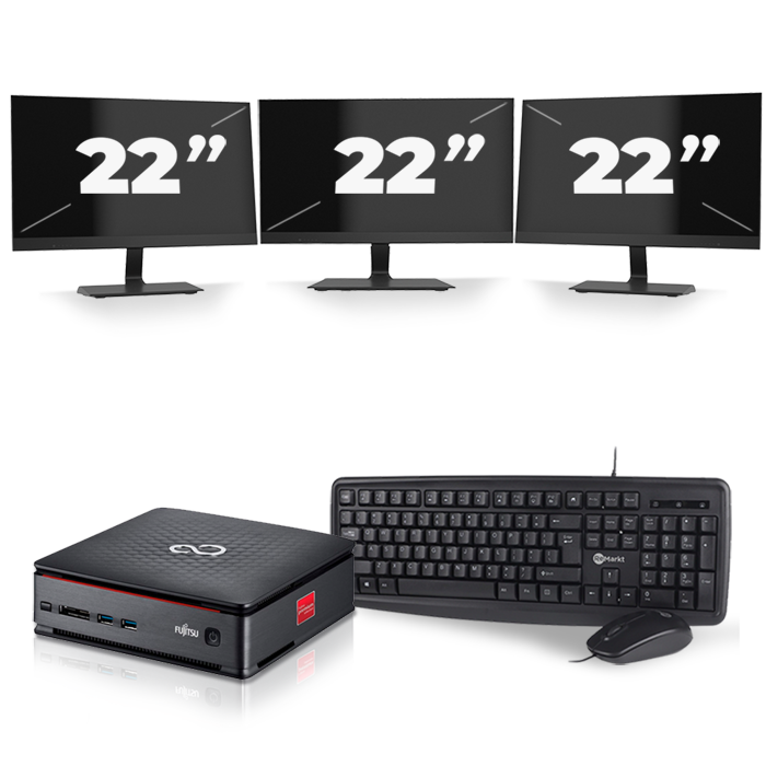 Fujitsu Esprimo Q520 USFF - Intel Core i3-4e Generatie - 8GB RAM - 128GB SSD - Windows 10 + 3x 22 inch Monitor