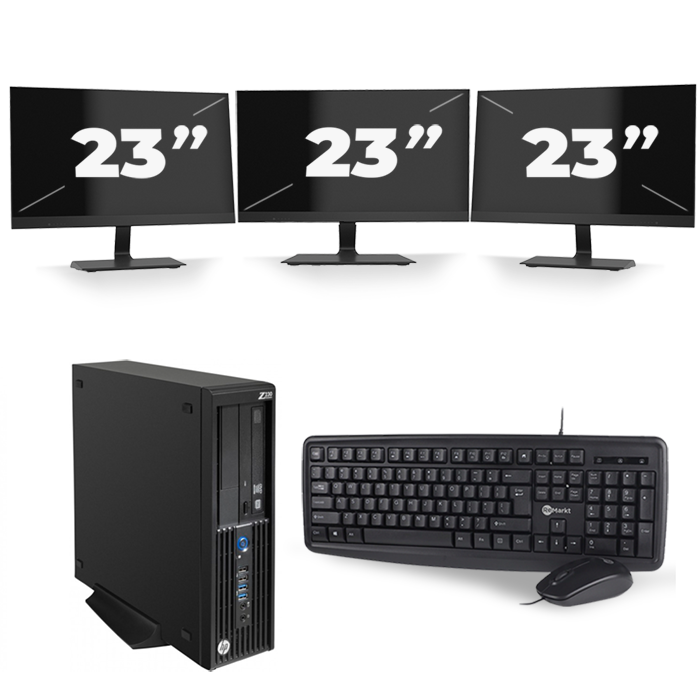 HP Z230 Workstation SFF - Intel Core i7-4e Generatie - 16GB RAM - 512GB SSD - Windows 10 + 3x 23 inch Monitor