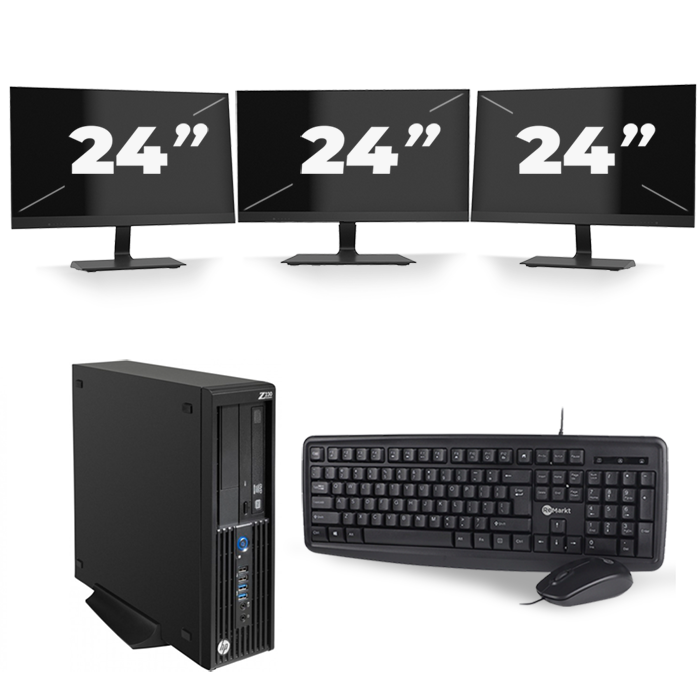 HP Z230 Workstation SFF - Intel Core i5-4e Generatie - 8GB RAM - 256GB SSD - Windows 10 + 3x 24 inch Monitor
