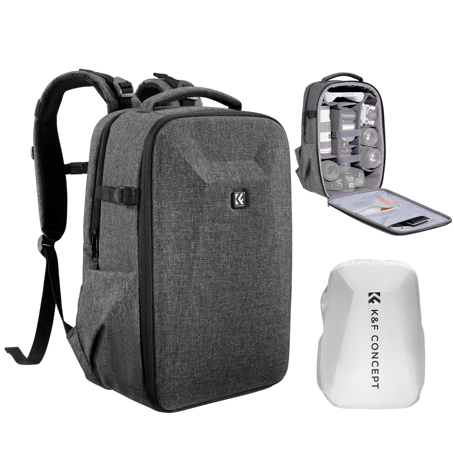 K&F Concept Hardshell Camera Rugzak 22L - Grijs