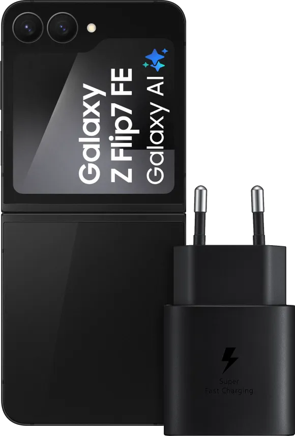 Samsung Galaxy Z Flip 7 FE 256GB Zwart 5G +  Oplader 25 Watt Zwart