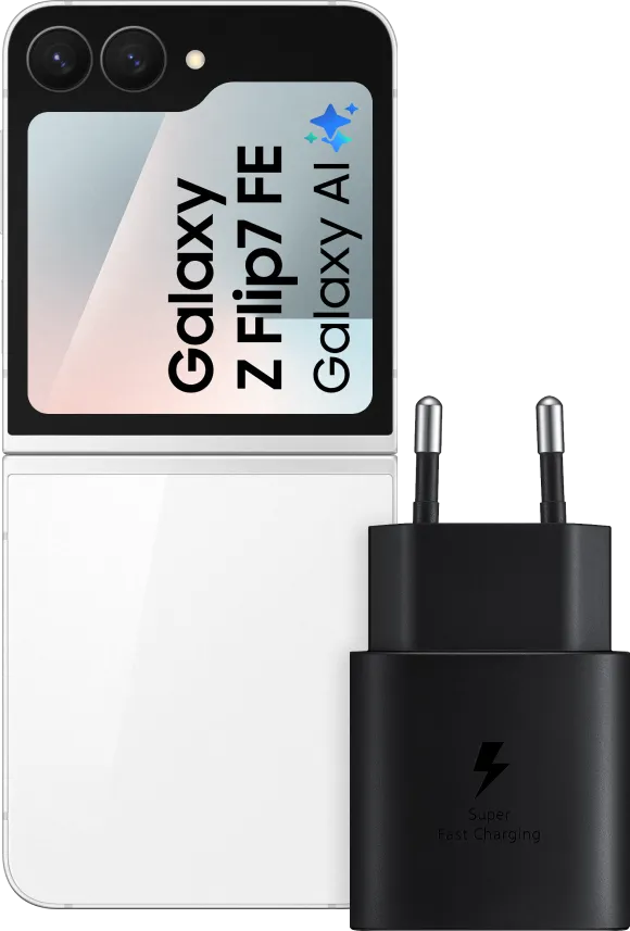 Samsung Galaxy Z Flip 7 FE 256GB Wit 5G +  Oplader 25 Watt Zwart