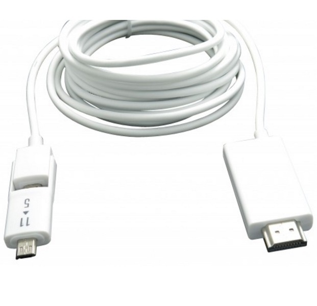 Dolphix USB Micro naar HDMI MHL kabel - 5-pins + 11-pins (Samsung) / wit - 2,5 meter