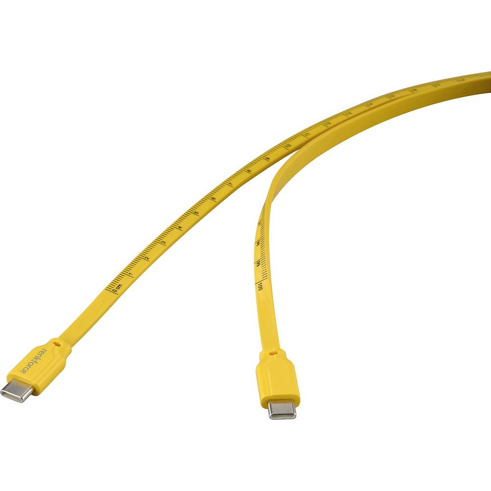 Renkforce USB-kabel USB 2.0 USB-C stekker, USB-C stekker 1.00 m Geel Met meetlint-opdruk (metrisch) RF-6721074