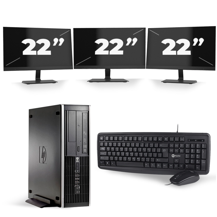 HP Compaq 8100 Elite SFF - Intel Core i7-1e Generatie - 16GB RAM - 256GB SSD - Windows 10 + 3x 22 inch Monitor