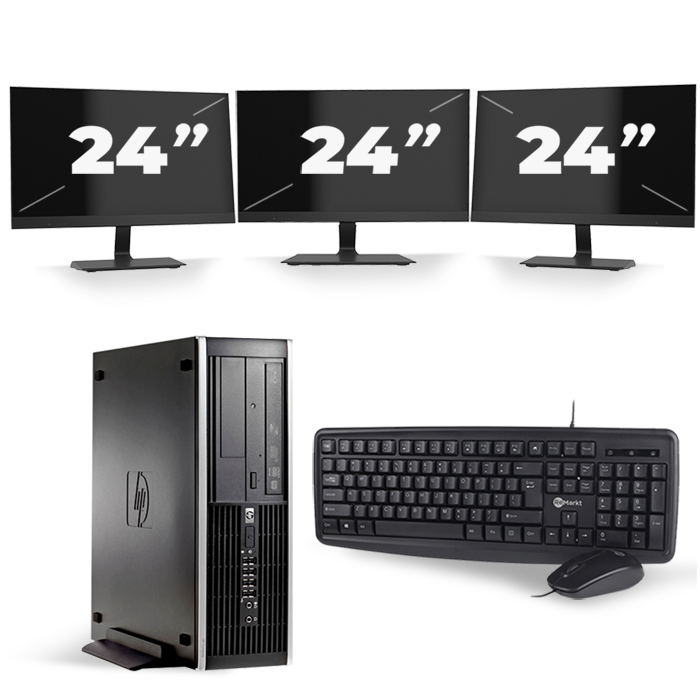 HP Compaq 8100 Elite SFF - Intel Core i3-1e Generatie - 8GB RAM - 256GB SSD - Windows 10 + 3x 24 inch Monitor