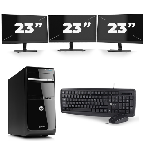 HP Pavilion p6 Series Micro Tower - Intel Core i5-3e Generatie - 8GB RAM - 256GB SSD - Windows 10 + 3x 23 inch Monitor