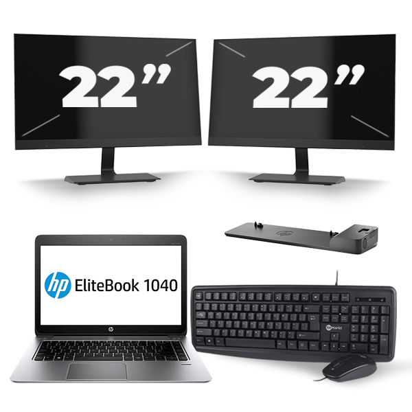 HP EliteBook Folio 1040 G3 - Intel Core i5-6e Generatie - 14 inch - 8GB RAM - 256GB SSD - Windows 11 + 2x 22 inch Monitor