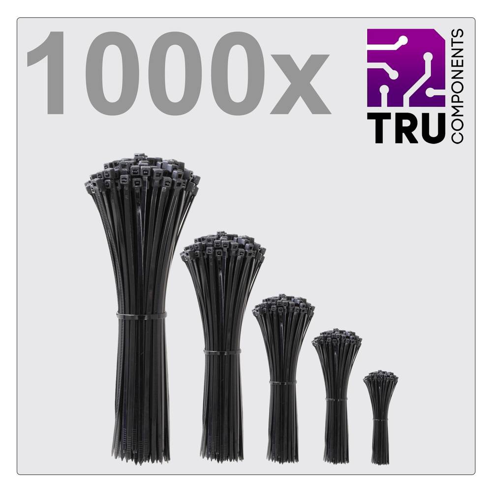 TRU COMPONENTS TC-12888560 T24CA072 Kabelbinder 3.6 mm Zwart UV-bestendig 1000 stuk(s)