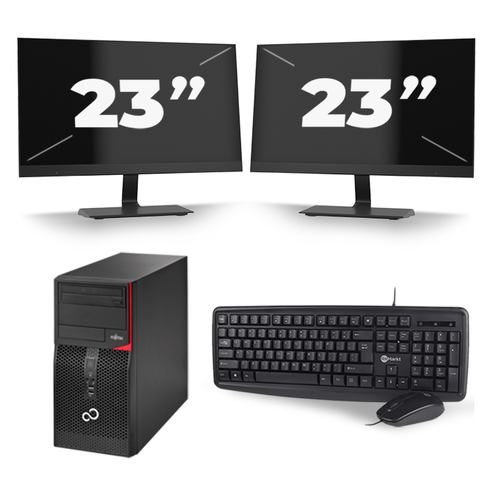 Fujitsu Esprimo P556 Micro Tower - Intel Core i3-6e Generatie - 8GB RAM - 256GB SSD - Windows 11 + 2x 23 inch Monitor