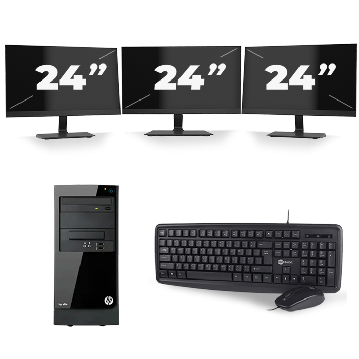 HP Elite 7300 Micro Tower - Intel Core i3-2e Generatie - 8GB RAM - 256GB SSD - Windows 10 + 3x 24 inch Monitor