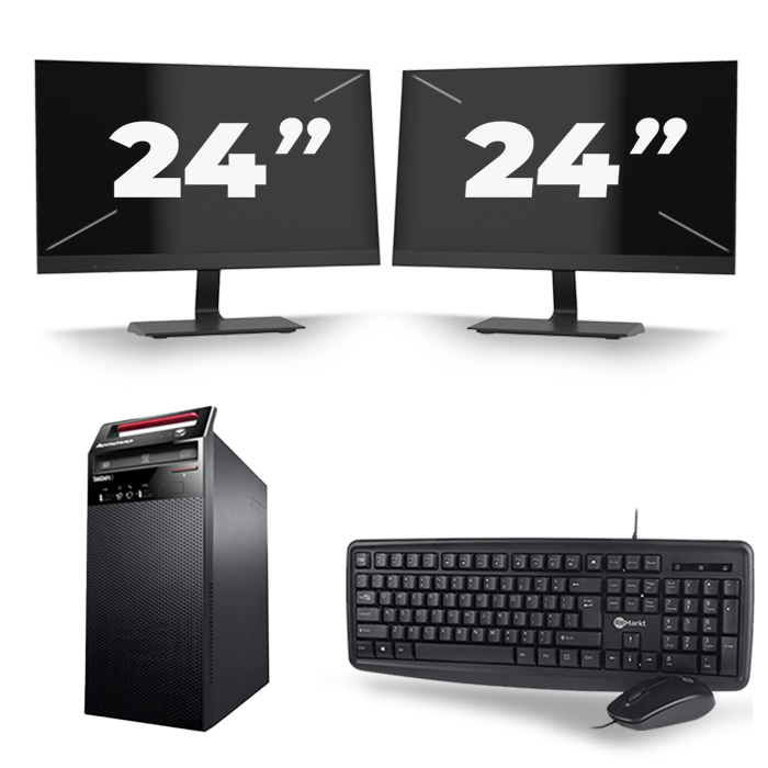 Lenovo ThinkCentre E73 Micro Tower - Intel Core i5-4e Generatie - 8GB RAM - 256GB SSD - Windows 10 + 2x 24 inch Monitor