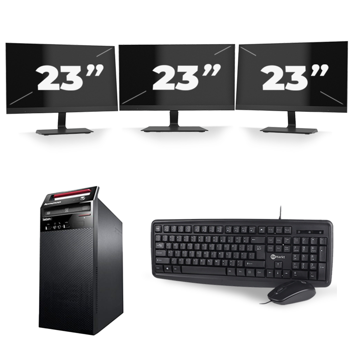 Lenovo ThinkCentre E73 Micro Tower - Intel Core i5-4e Generatie - 8GB RAM - 256GB SSD - Windows 10 + 3x 23 inch Monitor