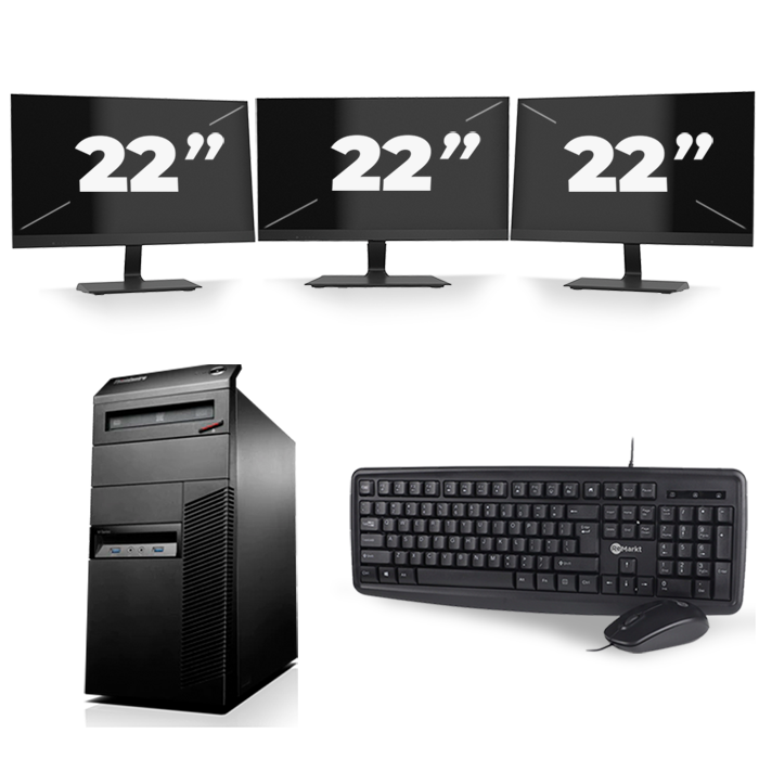 Lenovo ThinkCentre M83 Tower - Intel Core i5-4e Generatie - 8GB RAM - 256GB SSD - Windows 10 + 3x 22 inch Monitor