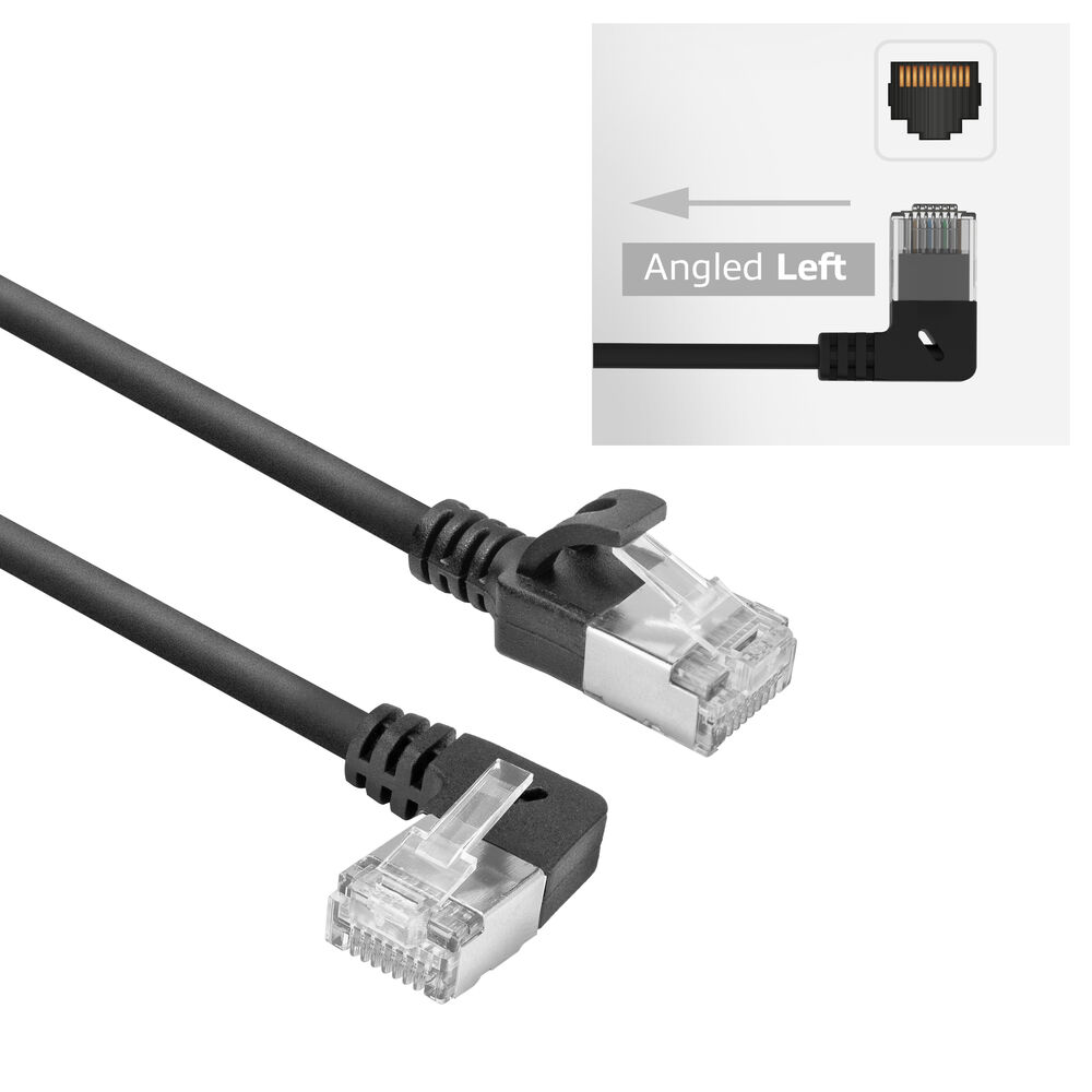ACT DA1901 U/FTP CAT6A LSZH Slimline Patchkabel | RJ45 Connectoren Recht naar 90° Haaks Links | Zwart | 1 meter