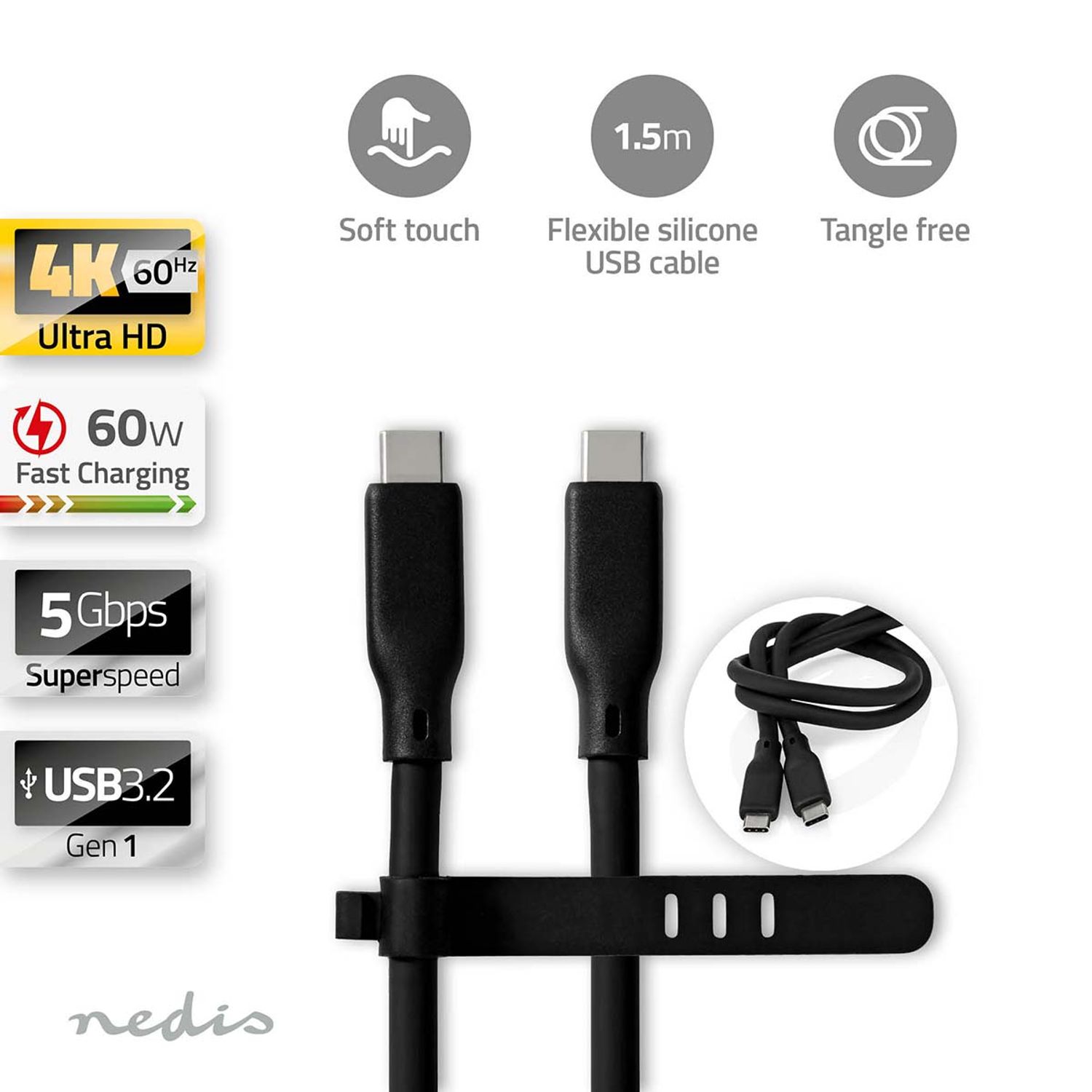 Nedis Usb-kabel Fresh Green Box Usb 3.2 Gen 1 - Usb-c™ Mannelijk 1,50m Zwart