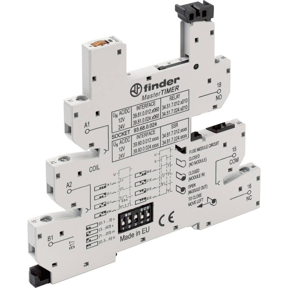 Finder 93.68.0.024 Relaissocket Met houderbeugel, Met LED, Met EMC-ontstoringsschakeling Geschikt voor serie:  serie 34  34.51,  34.81 Tray 1