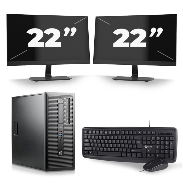 HP ProDesk 600 G1 Tower - Intel Core i5-4e Generatie - 8GB RAM - 256GB SSD - Windows 10 + 2x 22 inch Monitor