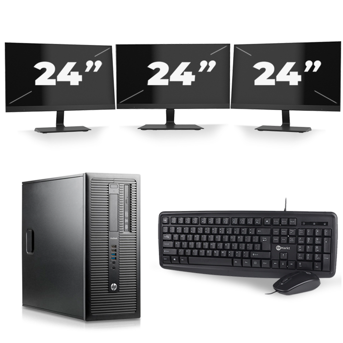 HP ProDesk 600 G1 Tower - Intel Core i5-4e Generatie - 8GB RAM - 256GB SSD - Windows 10 + 3x 24 inch Monitor