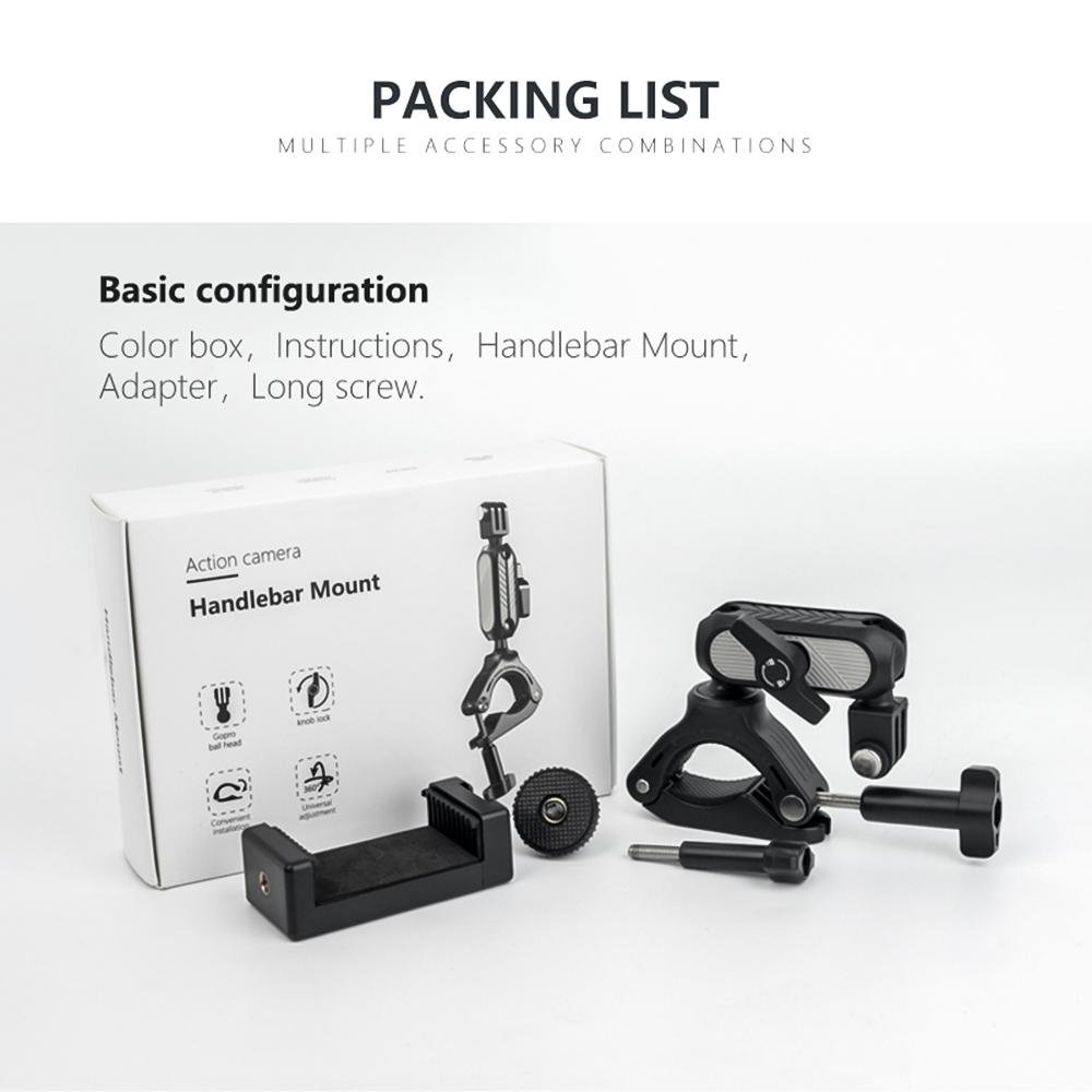 Andoer Camera Mount Klem Mount Fietsstuur Adapter Mount met Dual 360 graden Draaibare Balhoofd met with phone clip zwart