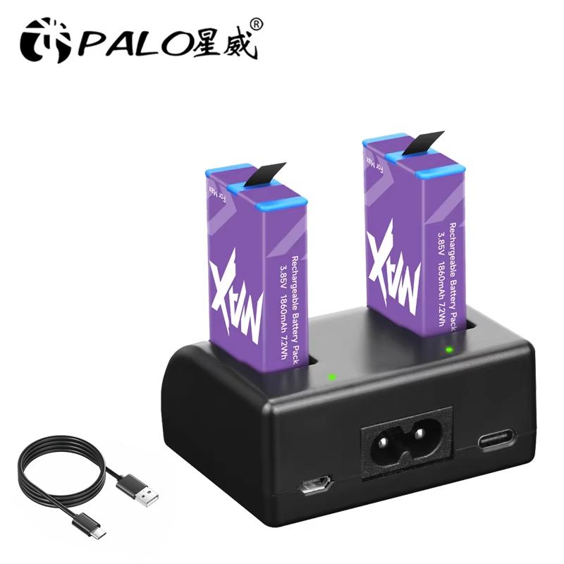 PALO Gopro Max Camera gopro Max Oplaadbare Batterij + LCD Oplader Voor Gopro Max 360 Action Camera Batterijen Accessoires gopro 1 charger+2 batteries