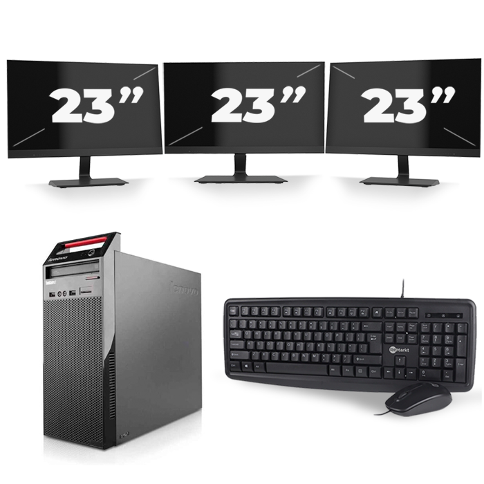 Lenovo ThinkCentre Edge 72 Tower - Intel Core i5-3e Generatie - 8GB RAM - 256GB SSD - Windows 10 + 3x 23 inch Monitor