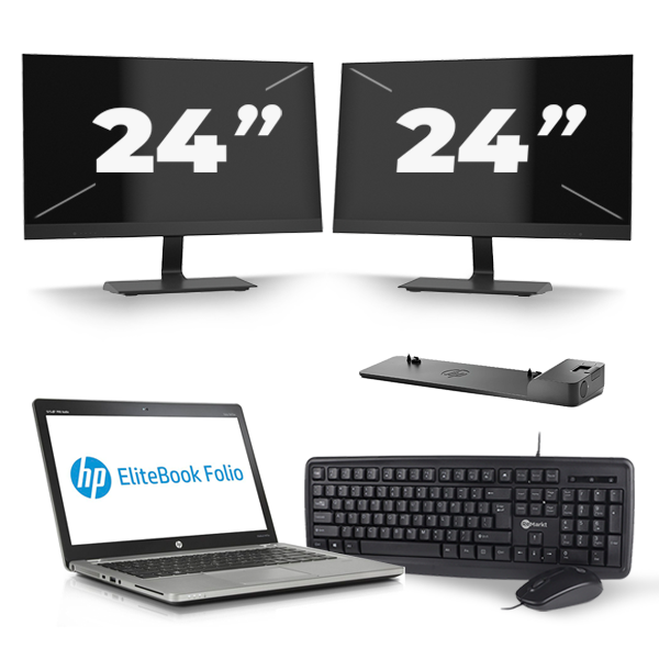 HP EliteBook Folio 9470m - Intel Core i5-3e Generatie - 14 inch - 8GB RAM - 256GB SSD - Windows 10 + 2x 24 inch Monitor