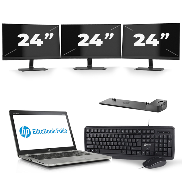 HP EliteBook Folio 9470m - Intel Core i5-3e Generatie - 14 inch - 8GB RAM - 256GB SSD - Windows 10 + 3x 24 inch Monitor