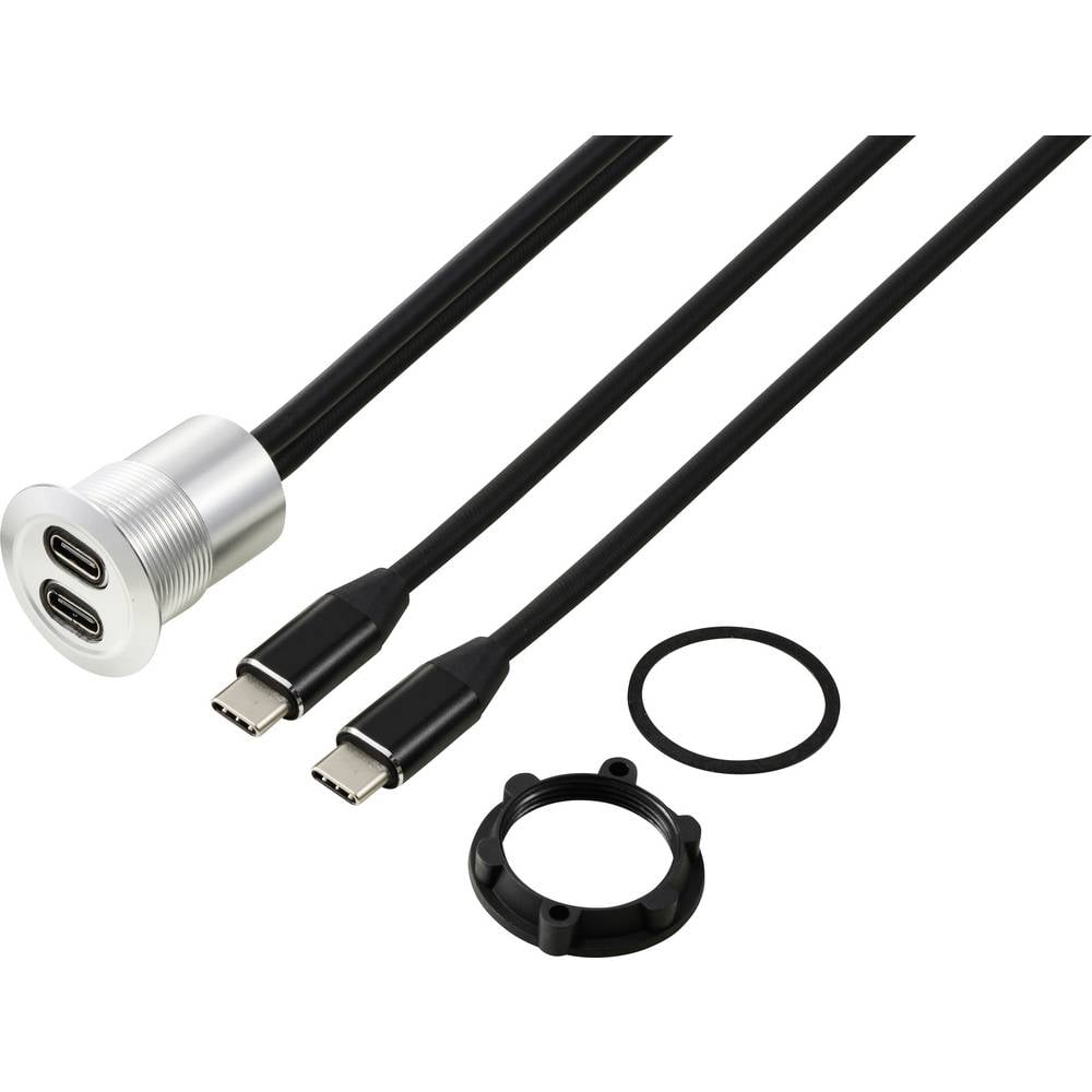 TRU COMPONENTS TC-13376316 USB 3.1-C  2x bus/1x stekker 1 m kabel zilver 1 stuk(s)