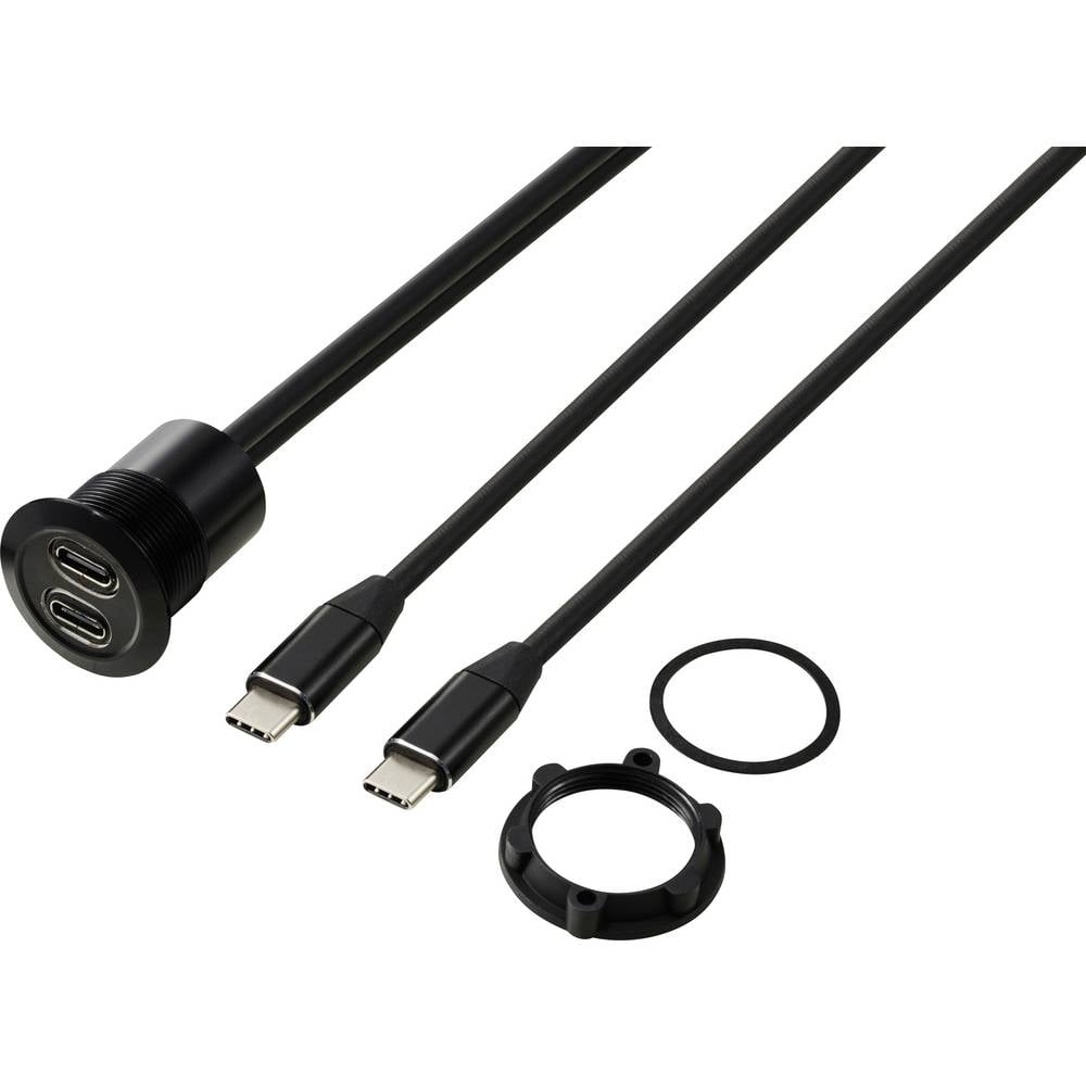 TRU COMPONENTS TC-13376320 USB 3.1-C  2x bus/1x stekker 1 m kabel zwart 1 stuk(s)