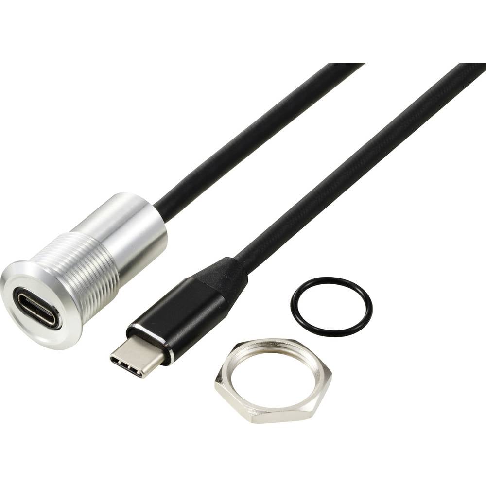 TRU COMPONENTS TC-13376324 USB 3.1-C  bus/stekker 1 m kabel zilver 1 stuk(s)