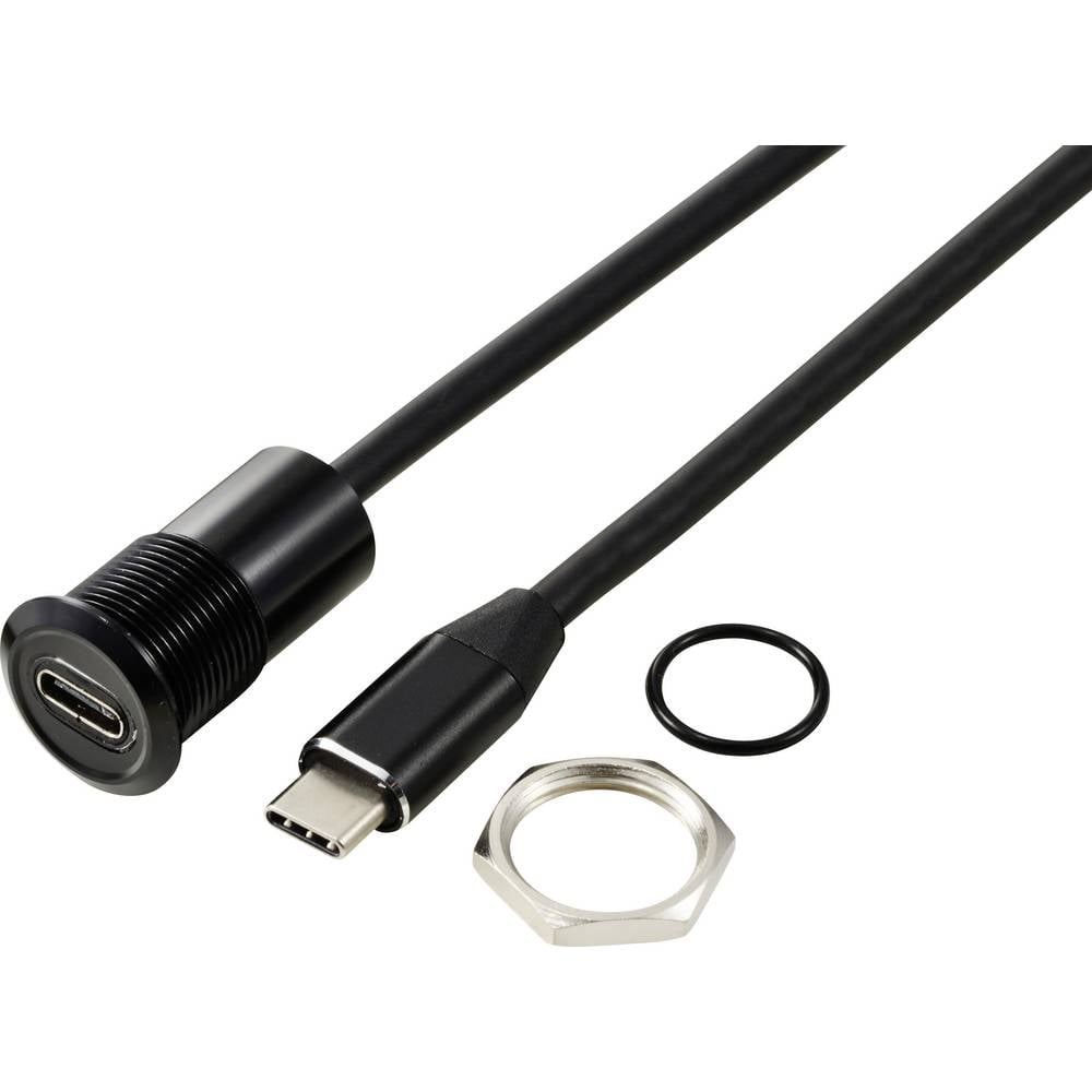 TRU COMPONENTS TC-13376328 USB 3.1-C  bus/stekker 1 m kabel zwart 1 stuk(s)