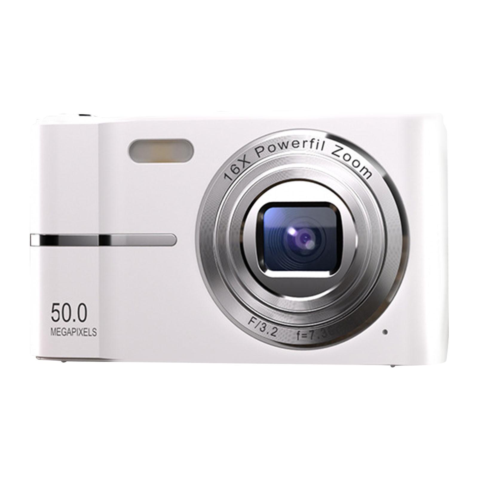 TOP HOME-002 Digitale camera, FHD 1080P, digitale punt, 50MP voor vloggen met 16x zoom, compact, klein voor kinderen jongens meisjes tieners studenten senioren One Size wit