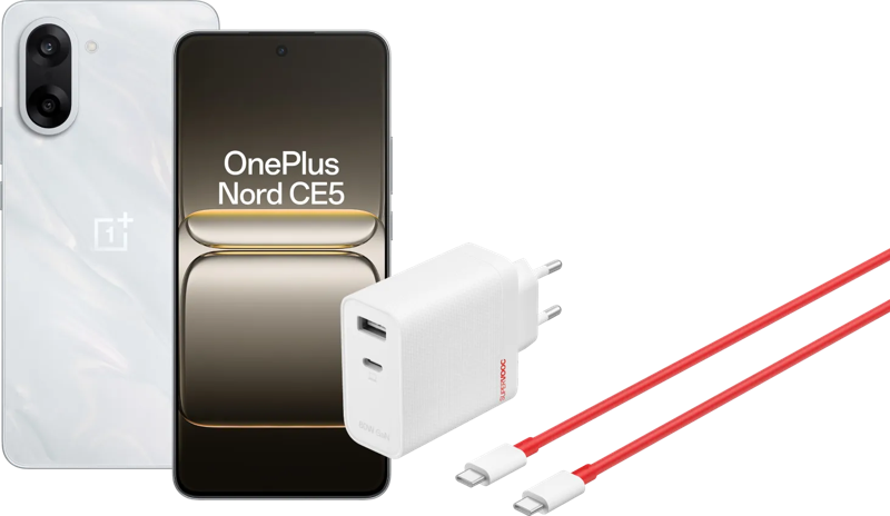 OnePlus Nord CE 5 128GB Wit 5G +  SuperVOOC Oplader 80W met 2 Poorten + Usb C kabel