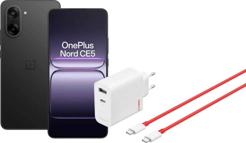 OnePlus Nord CE 5 256GB Zwart 5G +  SuperVOOC Oplader 80W 2 Poorten + Usb C kabel