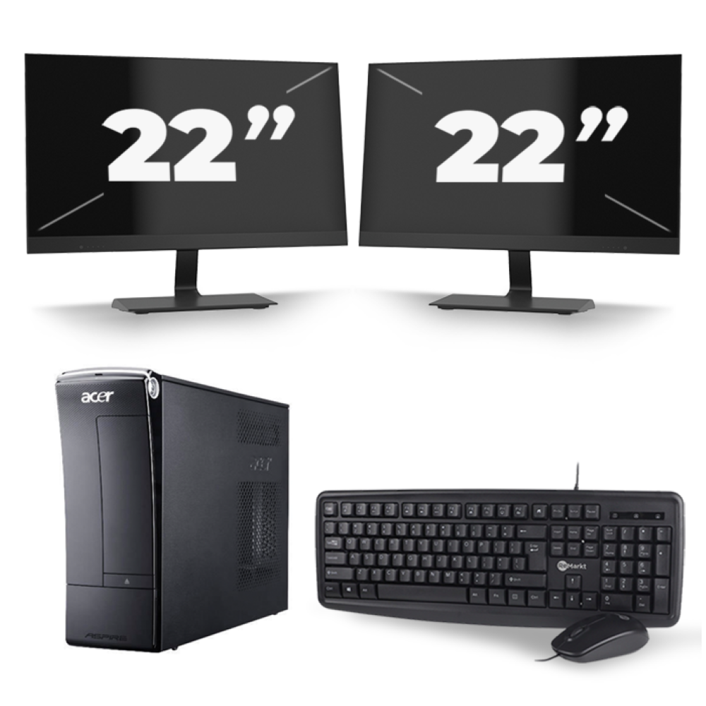 Acer Aspire X3990 SFF - Intel Core i7-3e Generatie - 16GB RAM - 256GB SSD - Windows 10 + 2x 22 inch Monitor