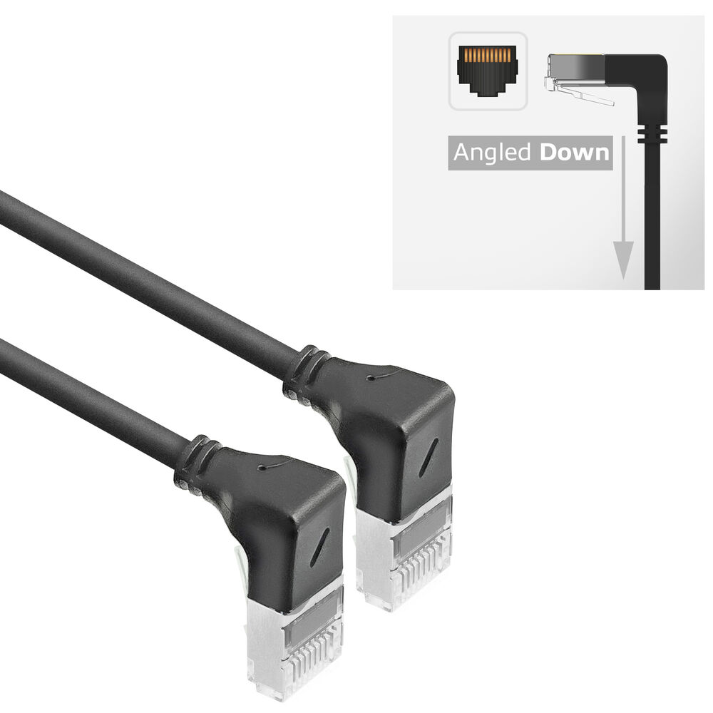 ACT DA5951 U/FTP CAT6A LSZH Slimline Patchkabel | RJ45 Connectoren 90° Haaks Beneden naar 90° Haaks Beneden | Zwart | 1,5 meter