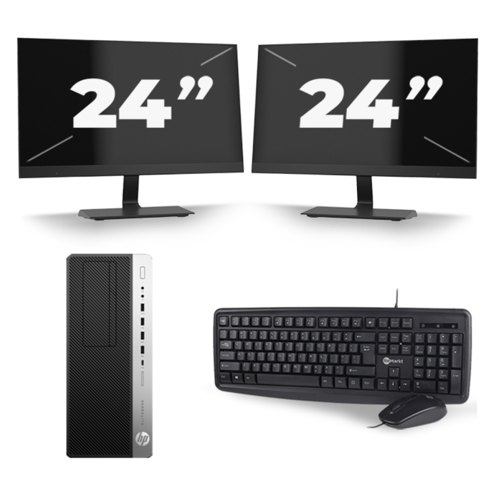 HP EliteDesk 800 G3 Micro Tower - Intel Core i3-6e Generatie - 8GB RAM - 256GB SSD - Windows 11 + 2x 24 inch Monitor