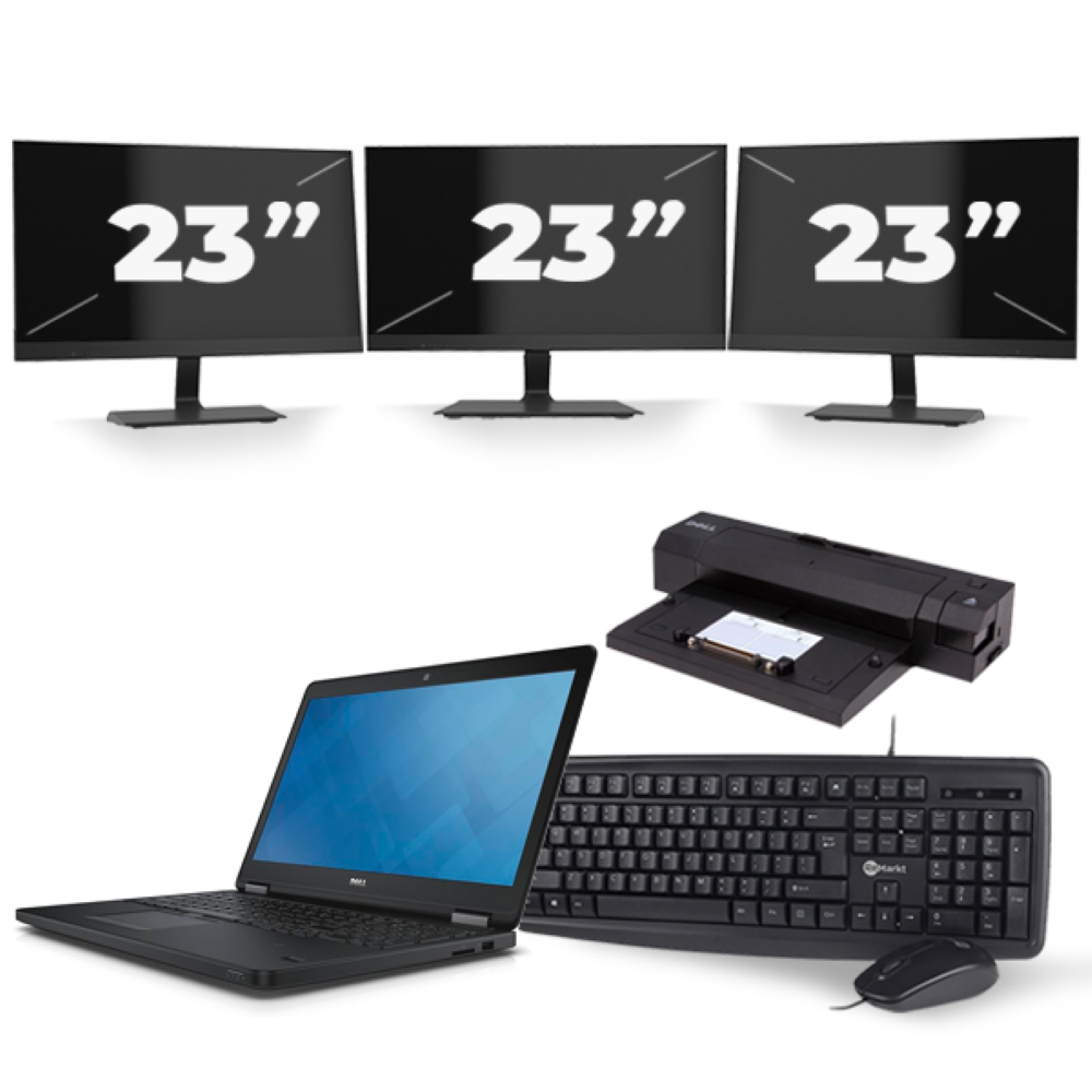 Dell Latitude E5550 - Intel Core i3-5e Generatie - 15 inch - 8GB RAM - 256GB SSD - Windows 11 + 3x 23 inch Monitor